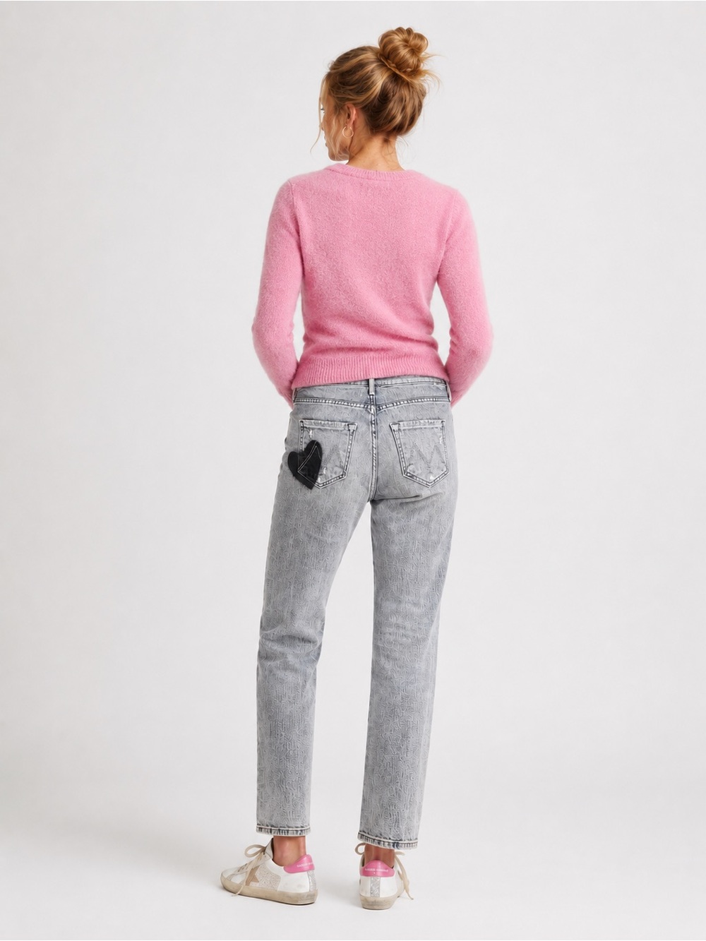 MOTHER The Button Fly Dazzler Ankle Shadows in the Grass Gray Heart Jeans 25